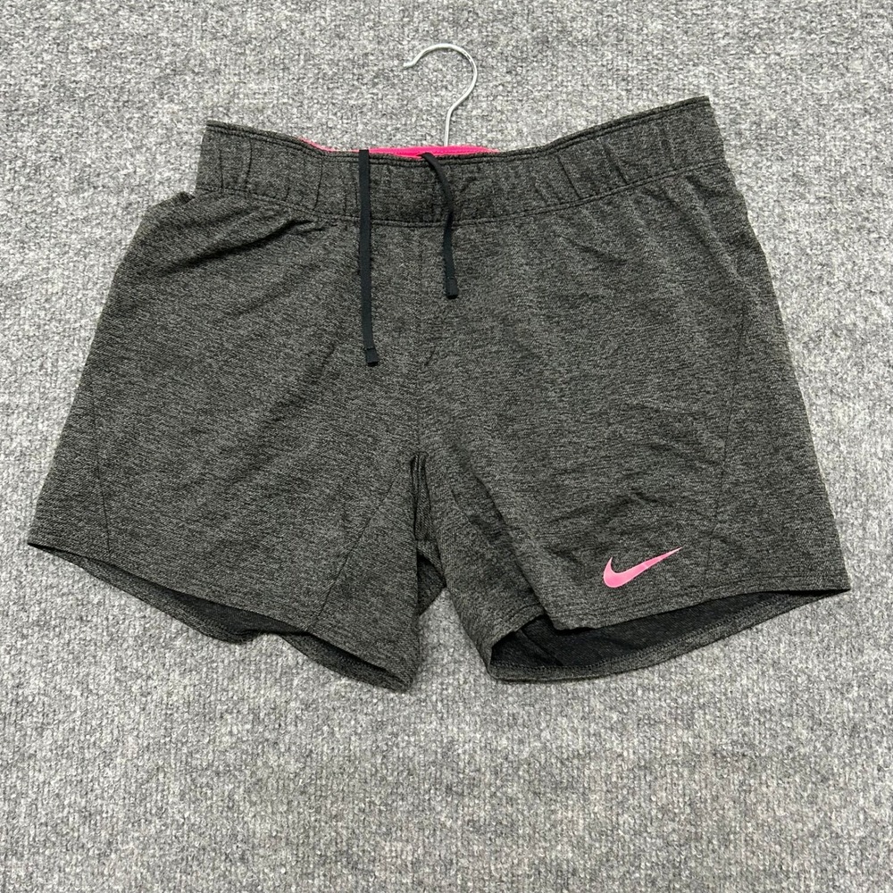 Nike Shorts Womens Size XS Gray Dri-Fit Running Athletic Pink Logo Drawstring